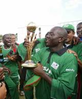 Steve Tikolo holds the WCL trophy after Kenya beat Scotland by eight wickets in the final © Ian Jacobs / Cricinfo Ltd