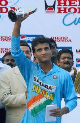 Sourav Ganguly with the Man-of-the-Series award after India's 2-1 series win against Sri Lanka © AFP
