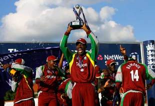 Chris Gayle leads the celebrations after West Indies beat England at Trent Bridge to claim the Natwest Series &copy; Getty Images