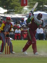 Chris Gayle smashed six sixes in his unbeaten 110 to guide West Indies to victory over Canada in the final of the tri-series in King City &copy; Eddie Norfolk
