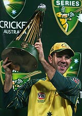 Australia clinched the VB Series trophy at Sydney after defending a score of 239 against Pakistan 